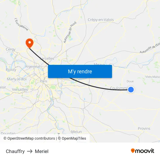 Chauffry to Meriel map