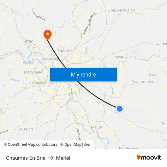 Chaumes-En-Brie to Meriel map