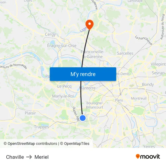 Chaville to Meriel map