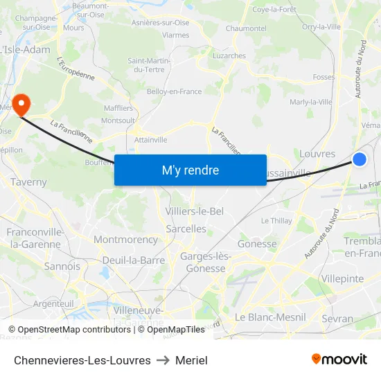 Chennevieres-Les-Louvres to Meriel map