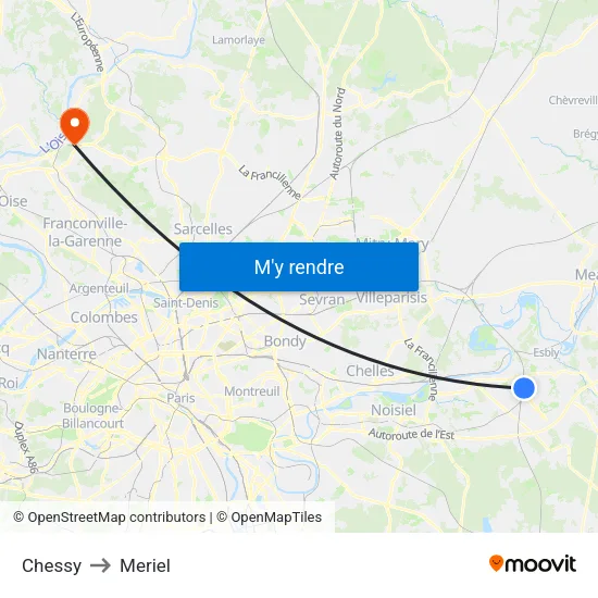 Chessy to Meriel map