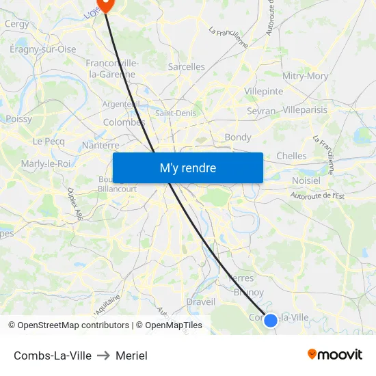 Combs-La-Ville to Meriel map