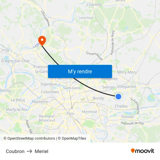 Coubron to Meriel map