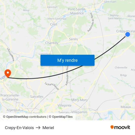 Crepy-En-Valois to Meriel map