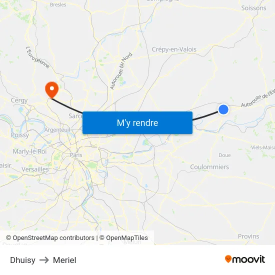 Dhuisy to Meriel map