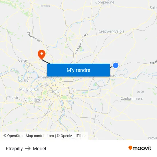 Etrepilly to Meriel map