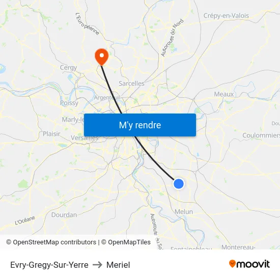 Evry-Gregy-Sur-Yerre to Meriel map