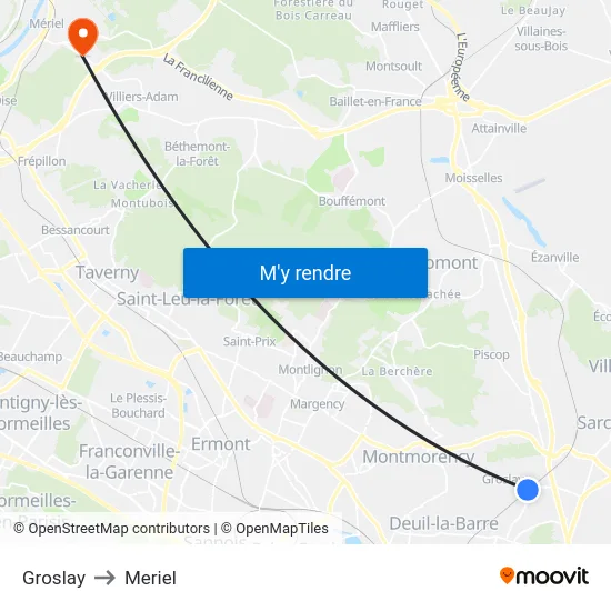 Groslay to Meriel map