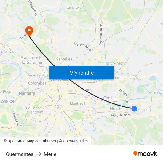 Guermantes to Meriel map