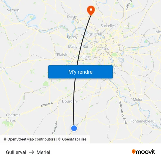Guillerval to Meriel map