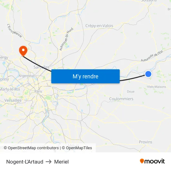 Nogent-L'Artaud to Meriel map