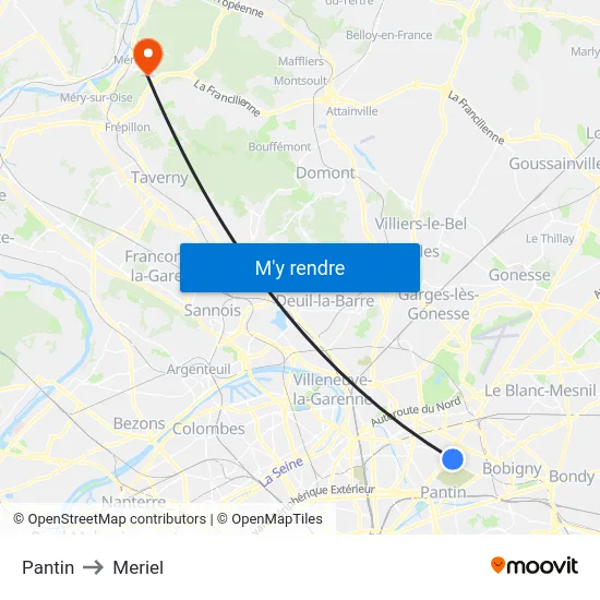 Pantin to Meriel map