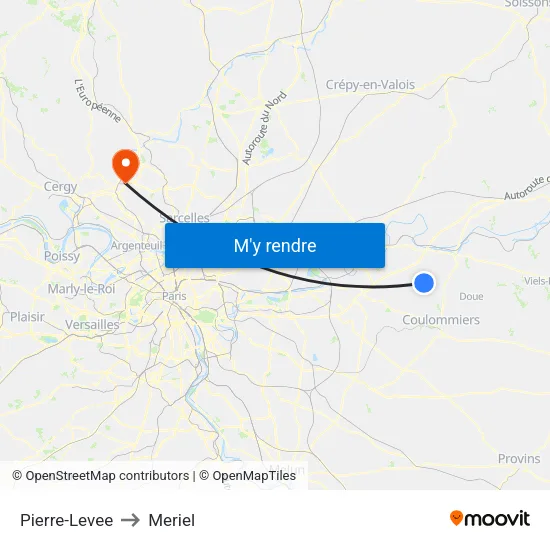 Pierre-Levee to Meriel map