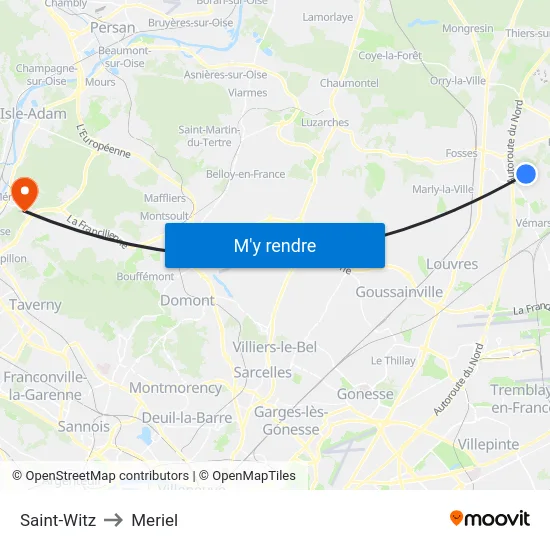 Saint-Witz to Meriel map