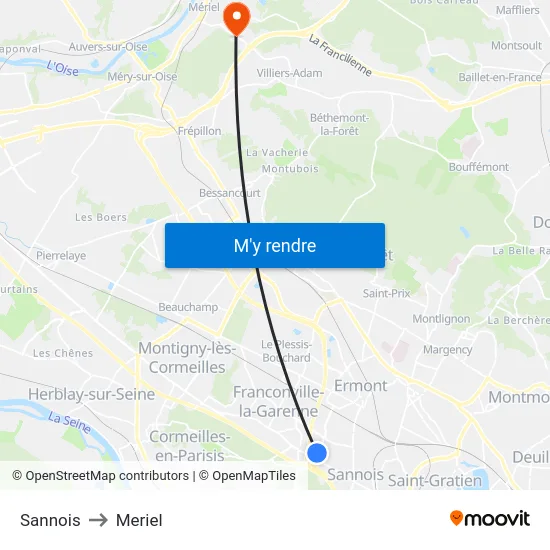 Sannois to Meriel map