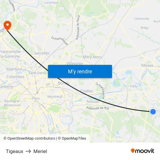 Tigeaux to Meriel map