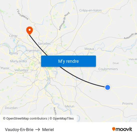 Vaudoy-En-Brie to Meriel map