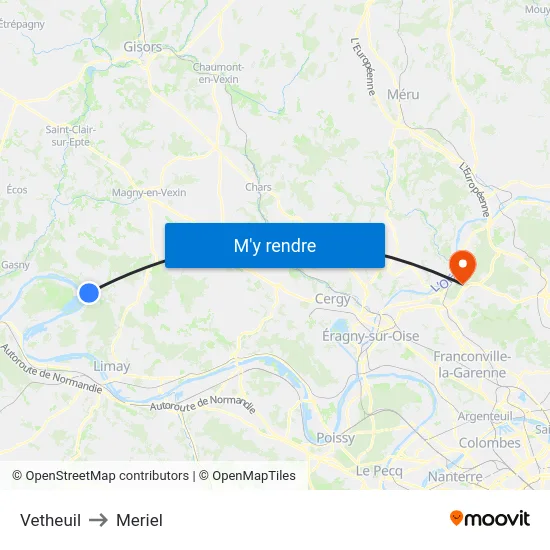 Vetheuil to Meriel map