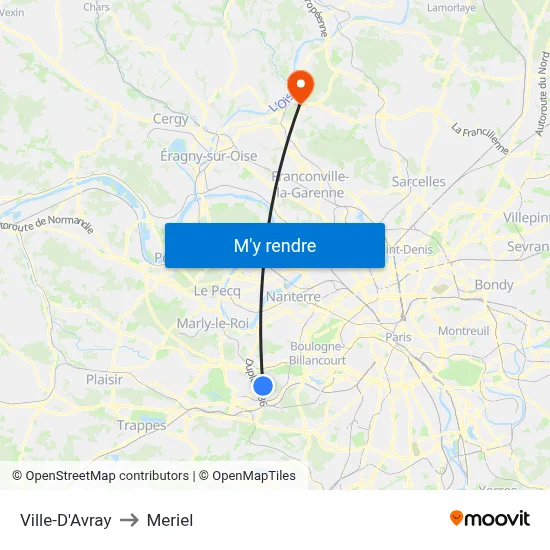 Ville-D'Avray to Meriel map