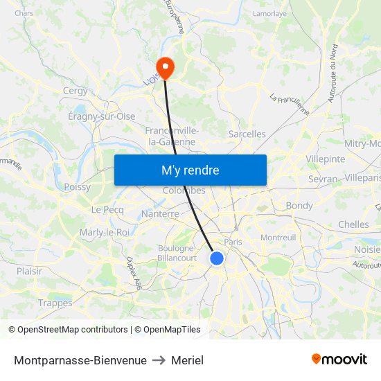 Montparnasse-Bienvenue to Meriel map