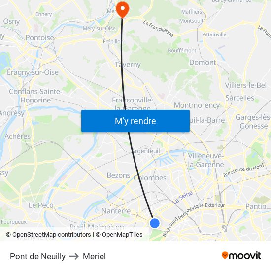 Pont de Neuilly to Meriel map