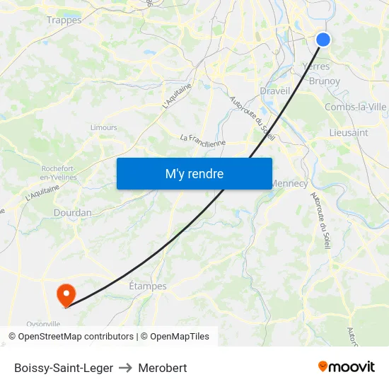 Boissy-Saint-Leger to Merobert map