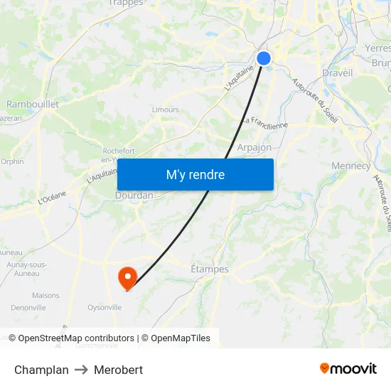 Champlan to Merobert map