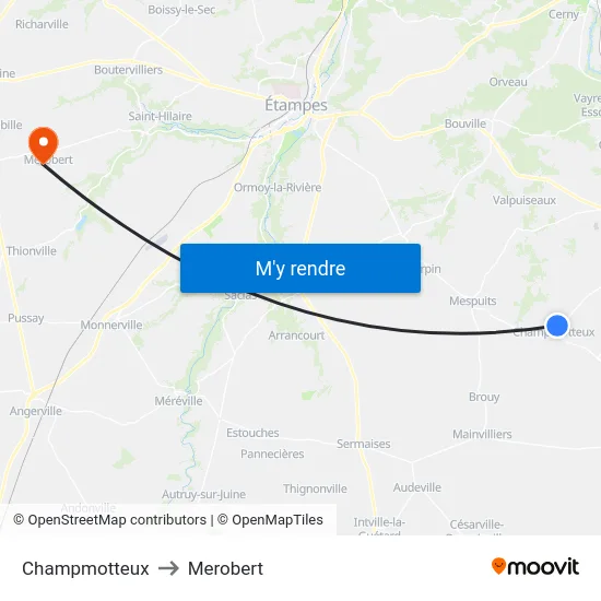 Champmotteux to Merobert map