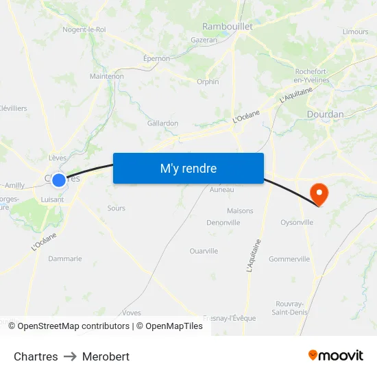 Chartres to Merobert map