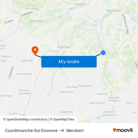 Courdimanche-Sur-Essonne to Merobert map