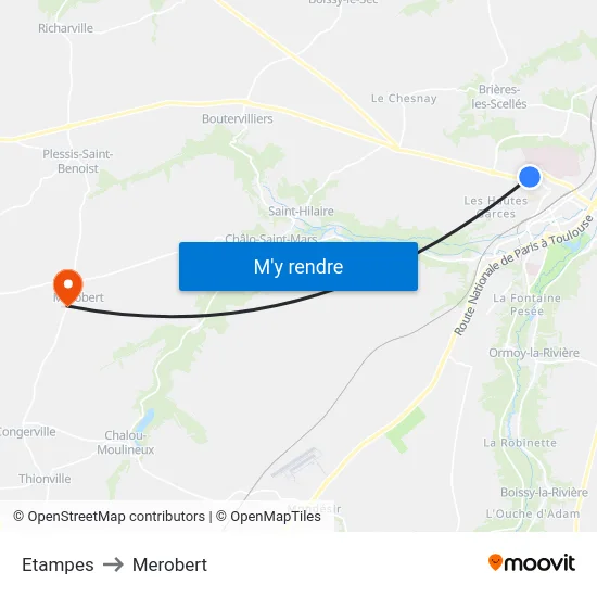 Etampes to Merobert map