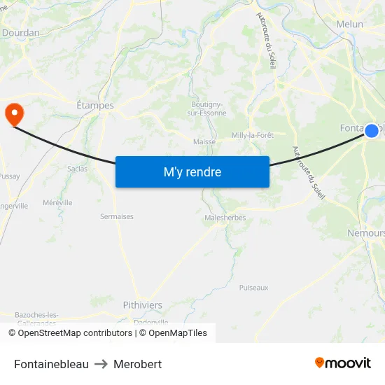 Fontainebleau to Merobert map