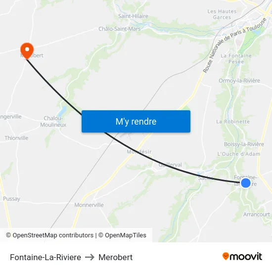 Fontaine-La-Riviere to Merobert map