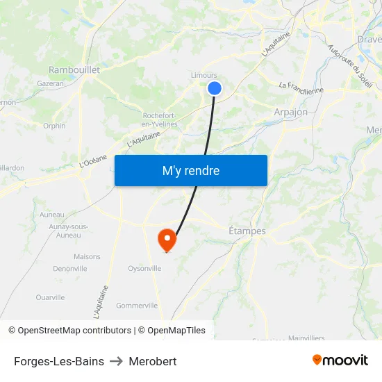 Forges-Les-Bains to Merobert map