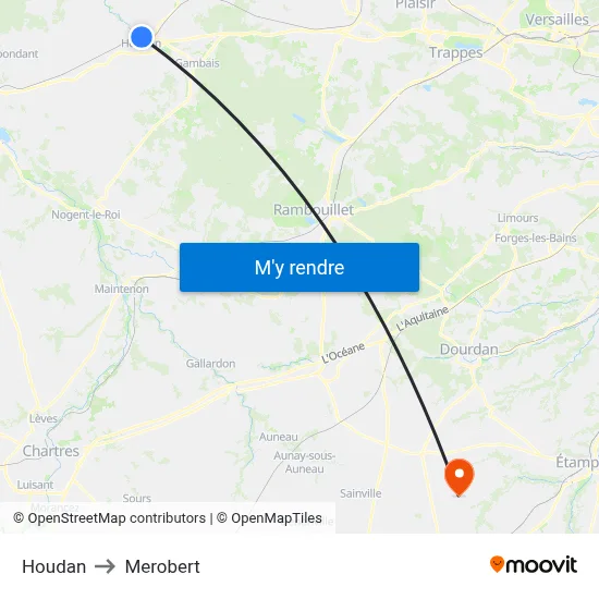 Houdan to Merobert map