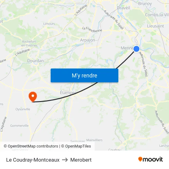 Le Coudray-Montceaux to Merobert map