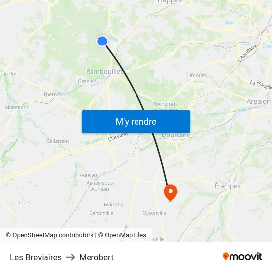 Les Breviaires to Merobert map