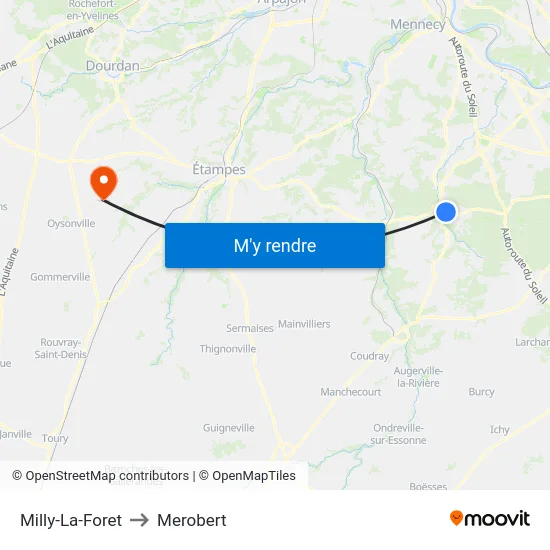 Milly-La-Foret to Merobert map