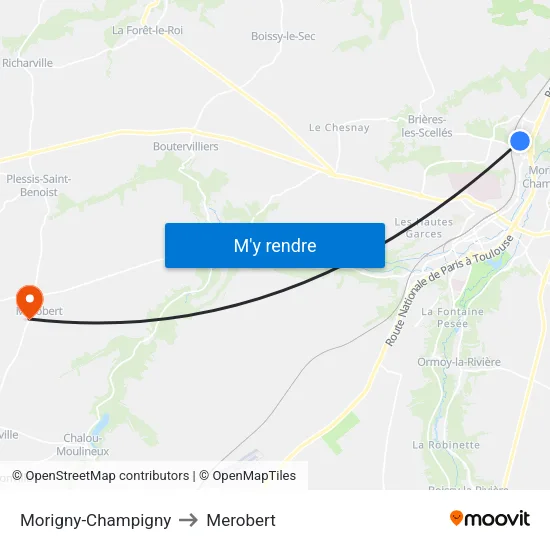 Morigny-Champigny to Merobert map
