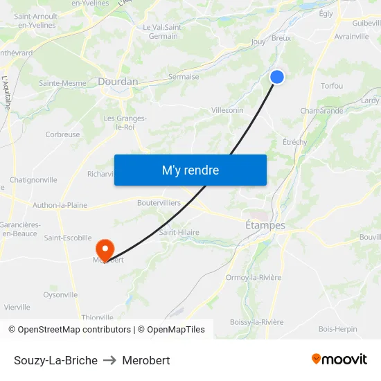 Souzy-La-Briche to Merobert map