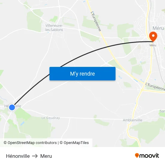 Hénonville to Meru map