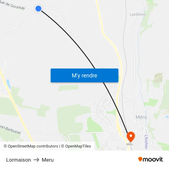 Lormaison to Meru map