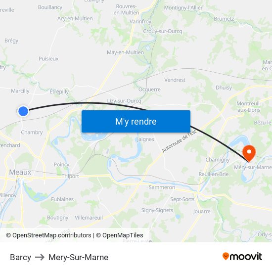 Barcy to Mery-Sur-Marne map