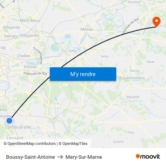 Boussy-Saint-Antoine to Mery-Sur-Marne map