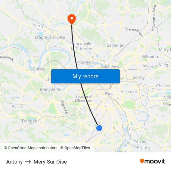 Antony to Mery-Sur-Oise map