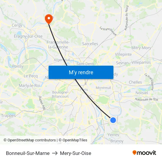 Bonneuil-Sur-Marne to Mery-Sur-Oise map