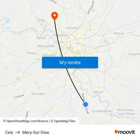 Cely to Mery-Sur-Oise map
