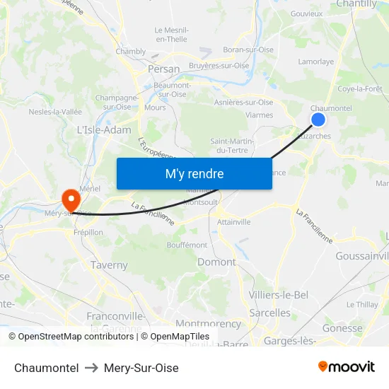 Chaumontel to Mery-Sur-Oise map