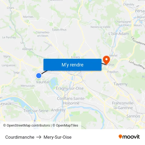 Courdimanche to Mery-Sur-Oise map