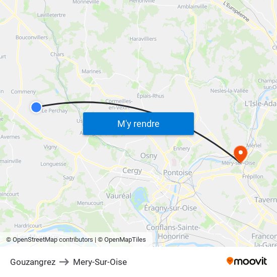 Gouzangrez to Mery-Sur-Oise map